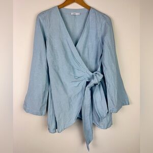 Onia Light Blue Air Linen Wrap Dress